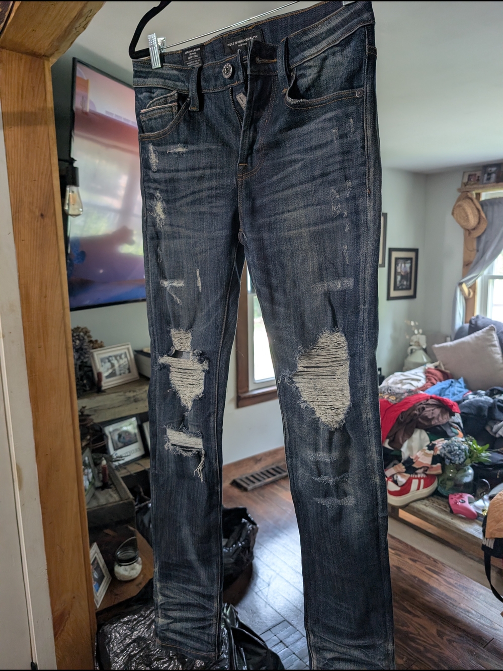 Cult of Individuality Distressed Dark Blue Skinny Jeans